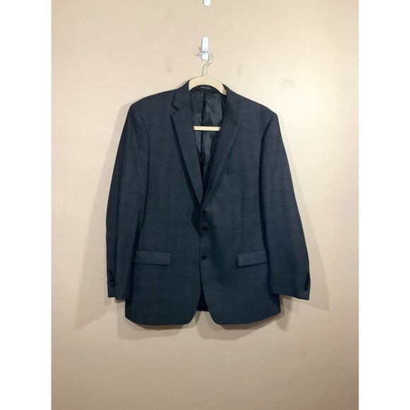 Calvin Klein Mens 100% Wool Checked 2 Button Blazer Sport Coat 46L Gray Preppy - Picture 1 of 9